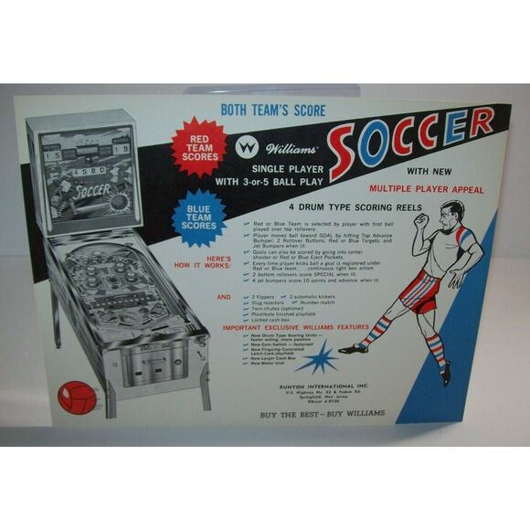 Soccer Pinball FLYER Original 1964 Game Retro Sports Theme Art Sheet - Picture 2 of 2